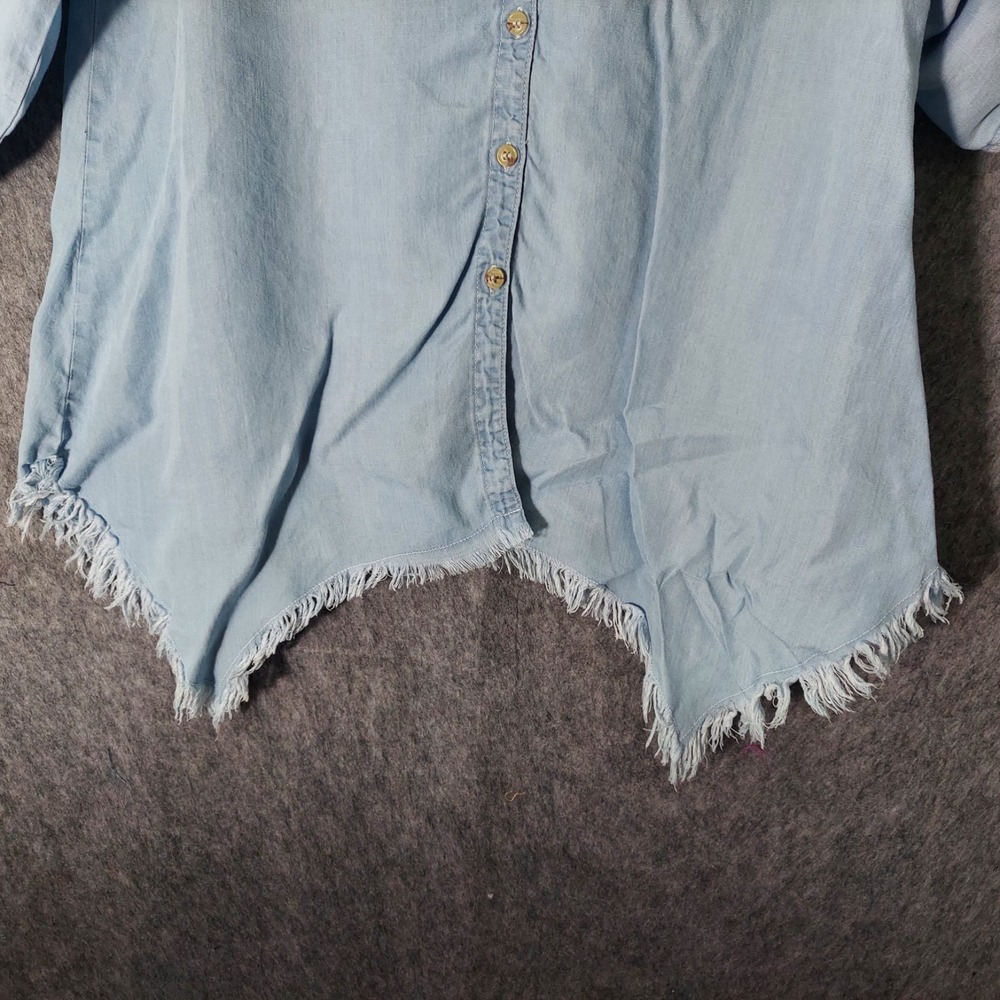 Hester & Orchard Button Up Tunic Women S Blue Sharkbite Frayed Hem‎ Distressed - Picture 4 of 12